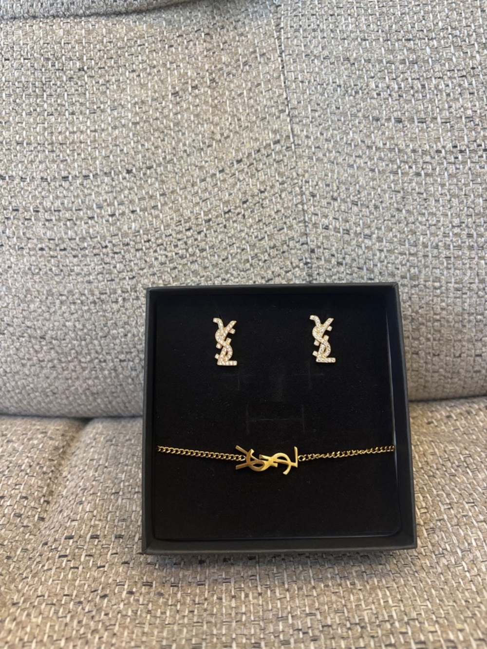 Yves Saint Laurent Gold Logo Stud Earrings - Picture 2 of 4
